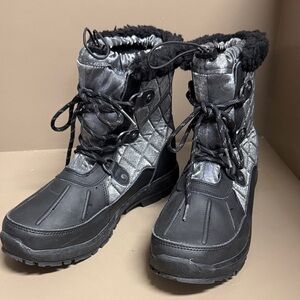 BearPaw Bethany Black and Silver Winter Boots
